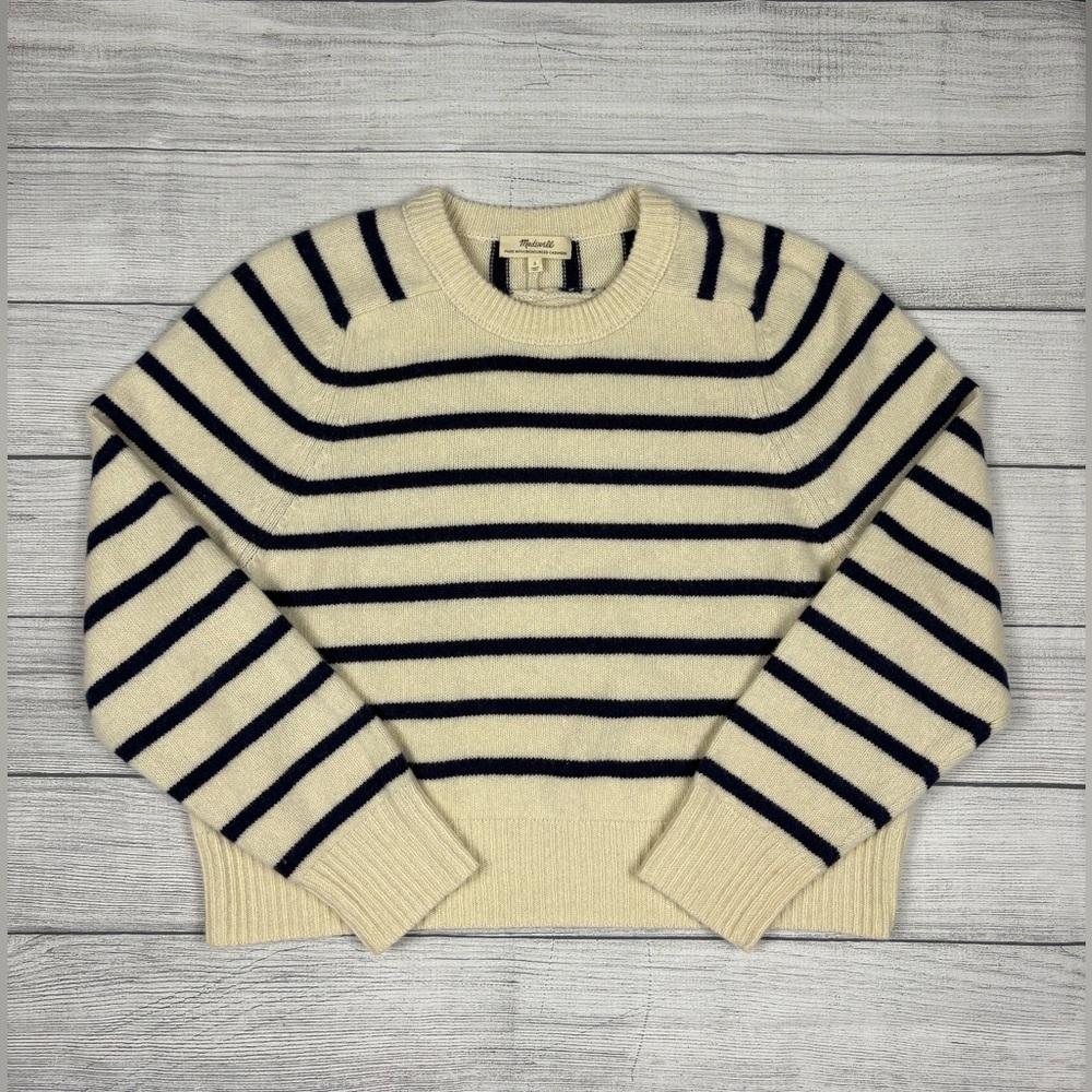 Madewell Cashmere Striped Cream Sweater
